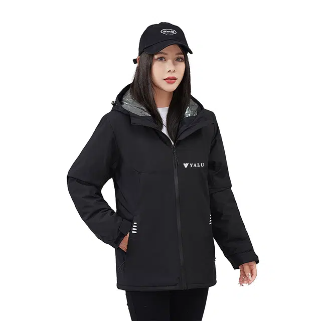 雅鹿  山系户外休闲百搭连帽加绒加厚拼接  防水防风透气耐磨冲锋衣 男女同款