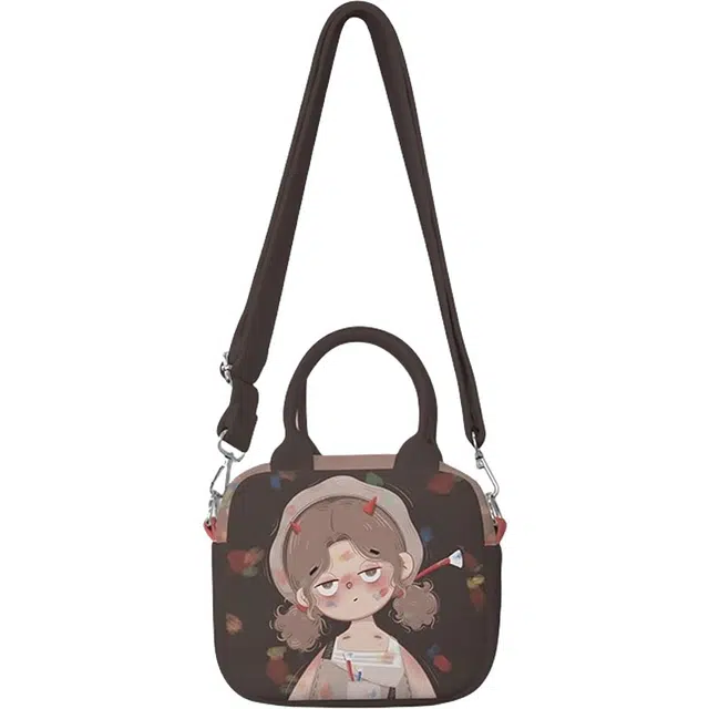 奥松 家用家居学生百搭小众设计感便携 绒面科技布 斜挎包 男女同款情侣款 咖啡画家