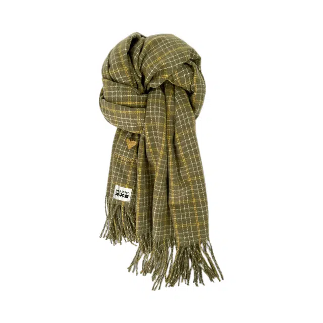 木林森 氛围感爱心刺绣格子围巾时尚小众设计感保暖可爱围脖披肩 围巾 男女同款情侣款