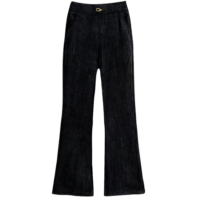 她池 喇叭韩版通勤简约气质修身休闲裤 女款 黑色