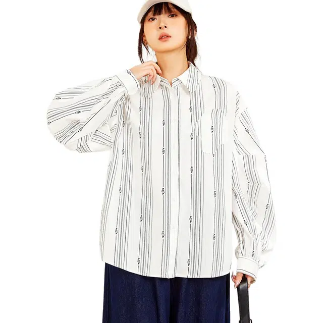 木果果木 翻领舒适慵懒休闲长袖衬衫 女款 米白