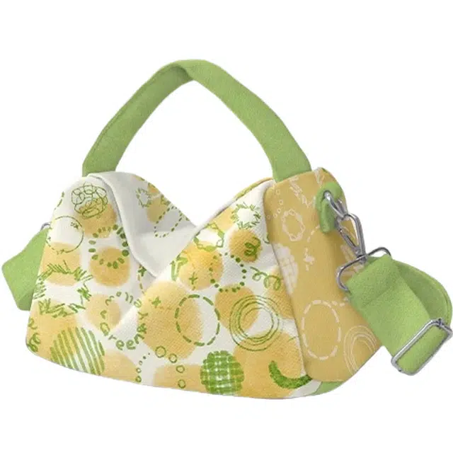 奥松 家用家居设计师夏季上班通勤休闲布方包 绒面科技布 手提斜挎包 男女同款情侣款 黄绿泡泡