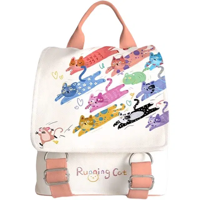 奥松 橘枳白色夏天儿童设计感小众布包通勤包休闲小型 绒面科技布 双肩包 男女同款情侣款 橙色