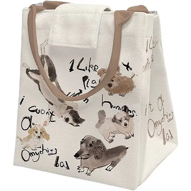 奥松 家用家居群狗荟萃手饭包铝箔保温上班通勤饭盒袋便当包春游包 绒面科技布 手提包 男女同款情侣款