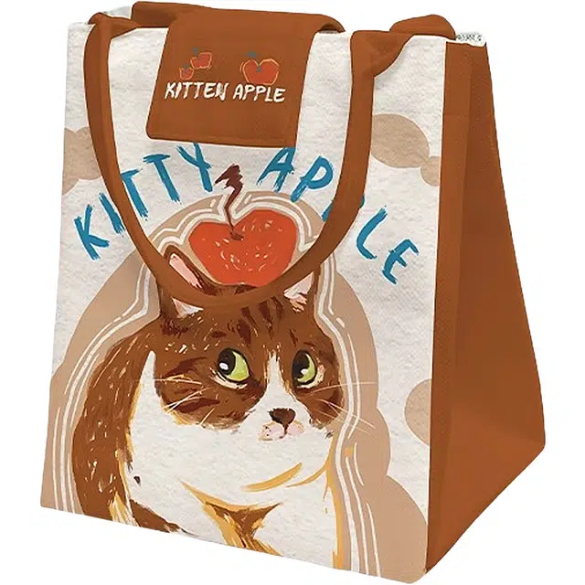 奥松 家用家居春游苹果猫上班族学生儿童布包通勤带饭餐包便当饭盒包 绒面科技布 手提包 男女同款情侣款