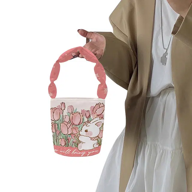 奥松 时尚百搭休闲磁扣开合 绒面科技布 手提包 女款 郁金香花海