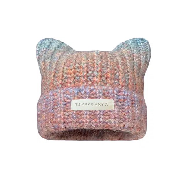 北极绒 猫耳渐变 针织套头秋冬季亚比风可爱保暖护耳显脸小冷帽 聚酯纤维 绒线帽 女款