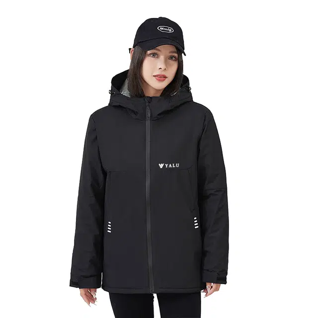 雅鹿  山系户外休闲百搭连帽加绒加厚拼接  防水防风透气耐磨冲锋衣 男女同款