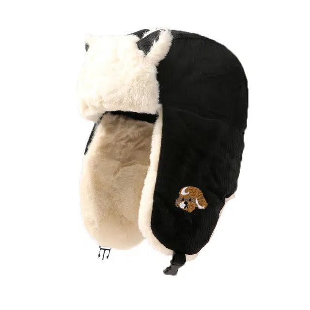 木林森 可爱小狗灯芯绒绒线帽秋冬护耳防风百搭 棉 雷锋帽 男女同款情侣款