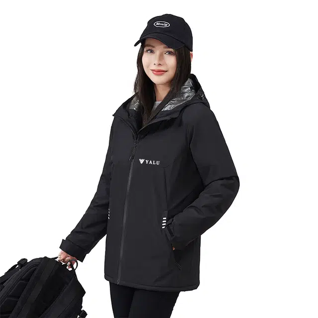 雅鹿  山系户外休闲百搭连帽加绒加厚拼接  防水防风透气耐磨冲锋衣 男女同款