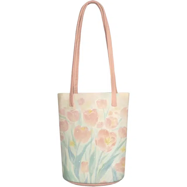 奥松 家用家居学院小众高级感 绒面科技布 水桶包单肩包 女款 白色拼绿色