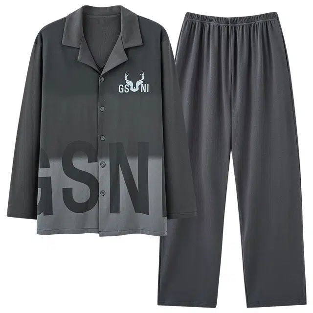 莫代尔 休闲舒适细腻亲肤简约家居服长袖长裤睡衣套装 男款 灰色