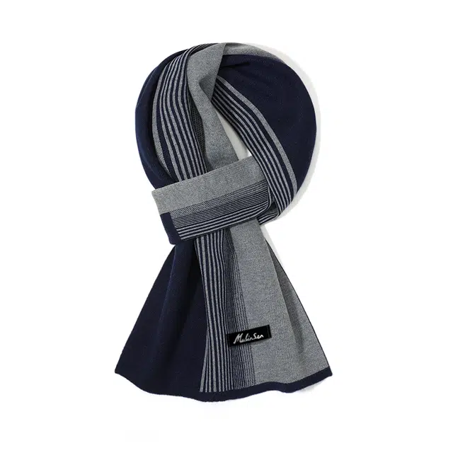 木林森 秋冬季韩版百搭条纹针织围脖简约休闲 绒线围巾 男女同款情侣款