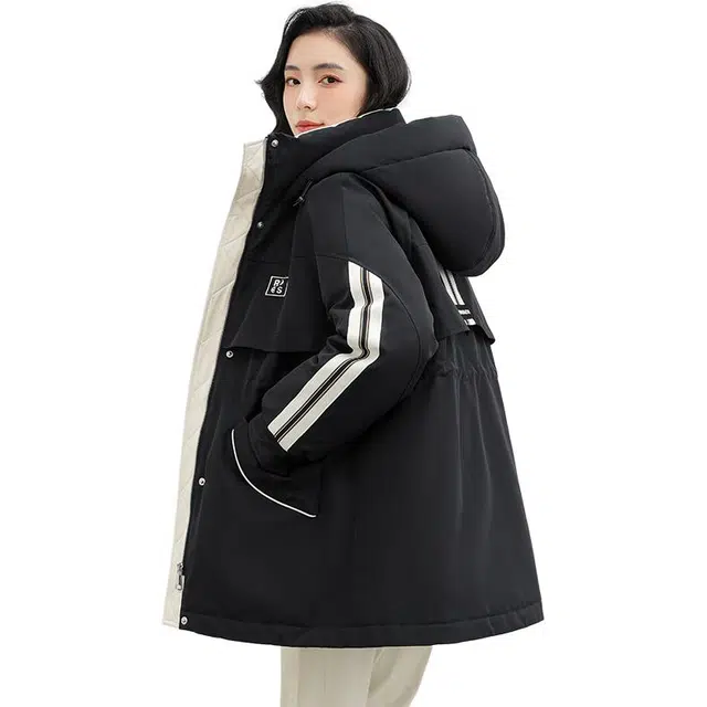 鸭鸭 纯色连帽通勤时尚收腰拉链长袖羽绒服 女款