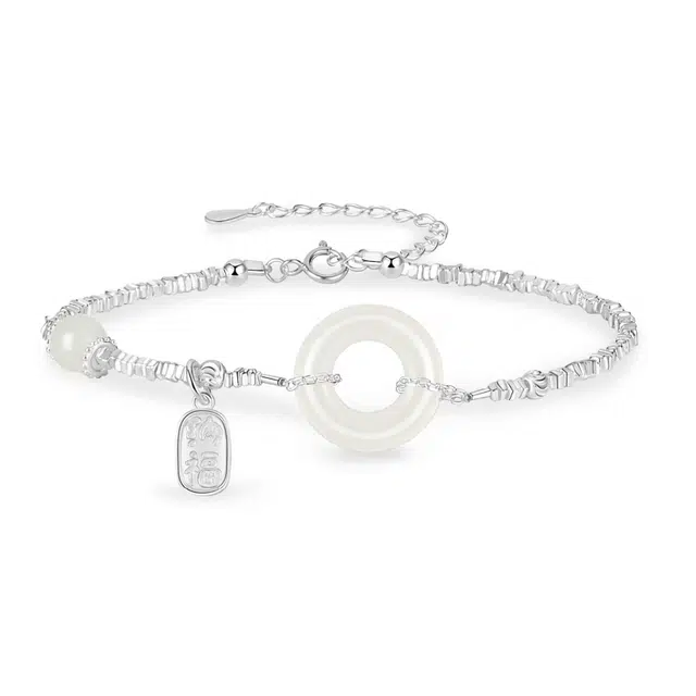 【招财纳福】 金六福吉祥 岁岁平安扣 新中式复古国潮风清冷高级感简约气质百搭 玉髓 手链 女款