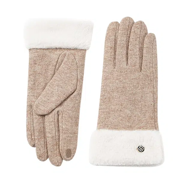 玖慕 秋冬加绒加厚百搭妈妈户外骑车触屏送礼 绵羊毛 保暖手套 女款 米驼色/深驼色/黑色