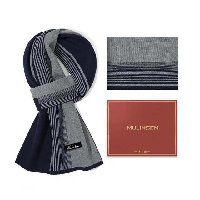 木林森 秋冬季韩版百搭条纹针织围脖简约休闲 绒线围巾 男女同款情侣款