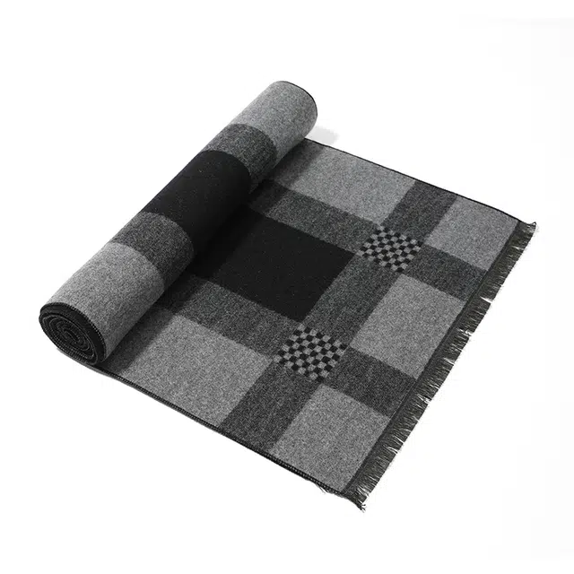 木林森 秋冬拼色简约围脖高级感保暖护颈 绒线围巾 男女同款情侣款