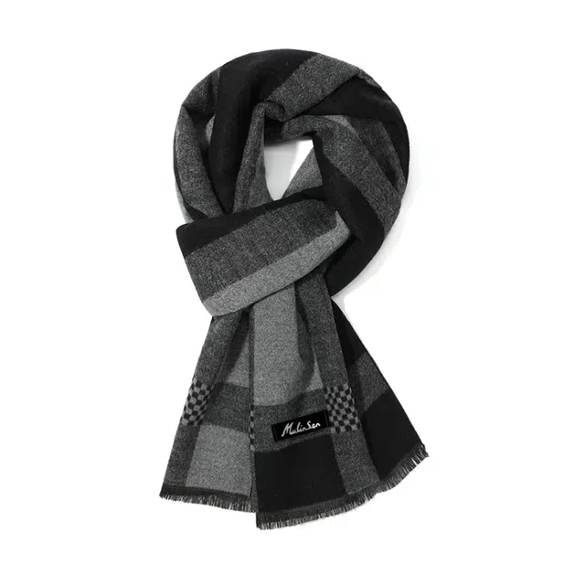 木林森 秋冬拼色简约围脖高级感保暖护颈 绒线围巾 男女同款情侣款