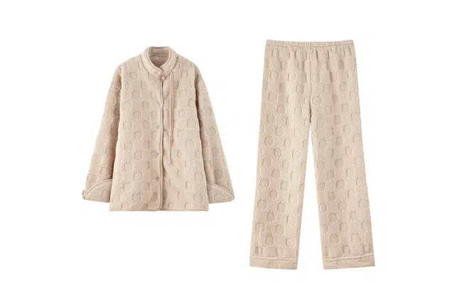 俏薇妮 简约盘扣立领长袖长裤新中式拼接加厚蓄温保暖可外穿睡衣套装 女款 浅杏色