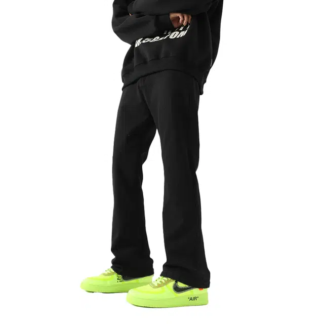 八哥 美式复古弯刀简约基础款轻度水洗做旧工艺中腰休闲宽松校园高街日常通勤修身显高弹力柔软不硬微喇牛仔裤 男女同款