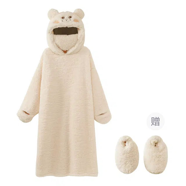 宫蝶 蓄温卡通家居服保暖可外穿可爱睡袍/浴袍 女款 白色