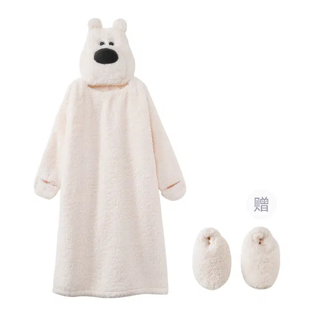 宫蝶 蓄温卡通家居服保暖可外穿可爱长袖睡袍 女款 白色