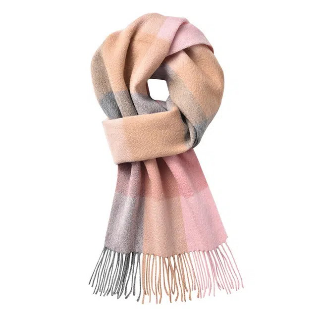 啄木鸟 新款秋冬季加厚保暖户外骑行防风寒格子流苏潮绵羊毛 绒线围巾 女款