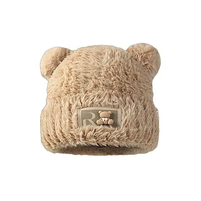 木林森 可爱小熊耳朵贴布字母显脸小加厚防寒保暖护耳 涤纶 绒线帽 男女同款情侣款