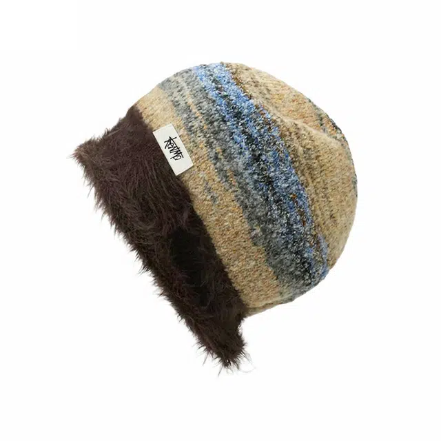 肯默 美拉德拼色毛绒 保暖亲肤  显脸小弹性 聚酯纤维 绒线帽 男女同款情侣款