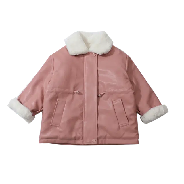 木木兔 舒适纯色亲肤翻领大衣 粉色 中小童