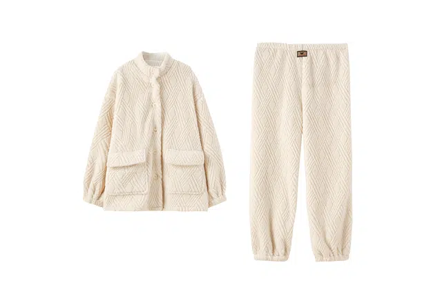 俏薇妮 简约时尚条纹立领开衫家居服加厚保暖休闲长袖长裤可外穿睡衣套装 女款 杏色