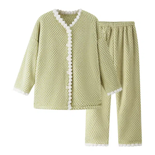 欧诗帛 加厚纯色透气家居服睡衣套装 女款 图片色