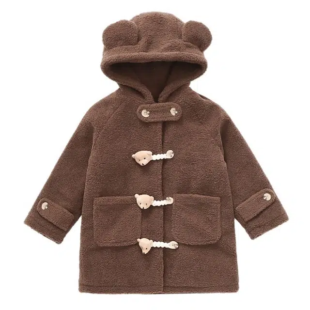 木木兔 连帽洋气纯色长袖大衣 棕色 中小童