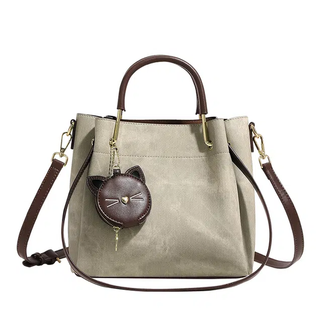 恒源祥 高级感简约商务 超纤合成革 水桶包单肩包 女款 米白色