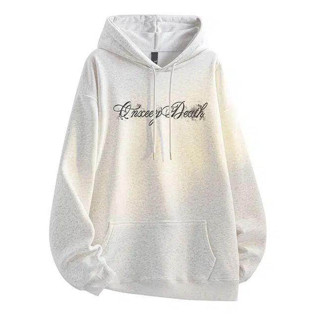 Qnxeey Vintage Ink Print Hoodie