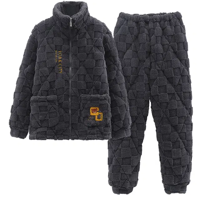 莫代尔 韩版亲肤舒适锁温蓄热长袖长裤可外穿睡衣套装 男女同款