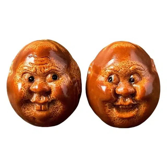 陌阡雪 国风小众  雕刻手球 你瞅啥瞅你咋地手球 雕刻核雕一对文玩盘玩 橄榄核 核桃类把件 男女同款情侣款
