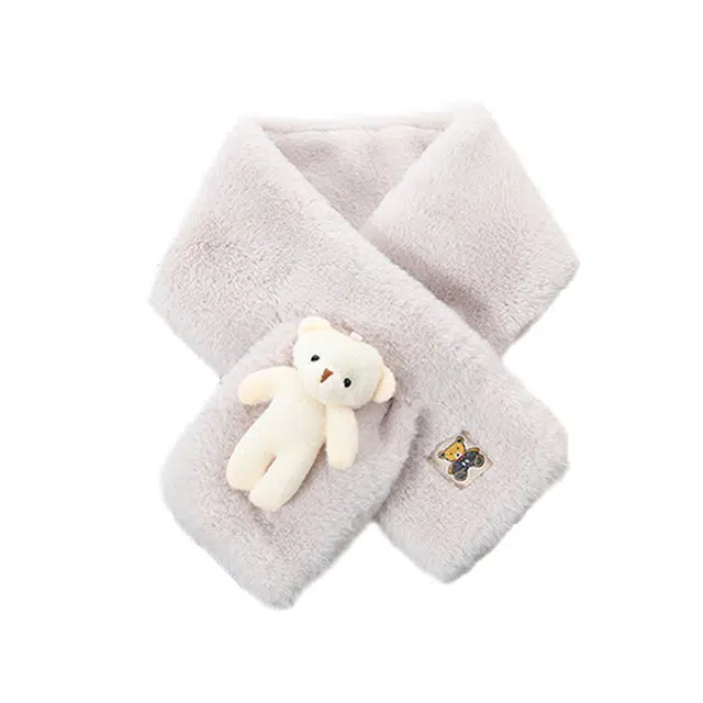 俞兆林 卡通小白熊毛绒保暖加厚百搭交叉围脖 涤纶 绒线围巾 男女同款情侣款