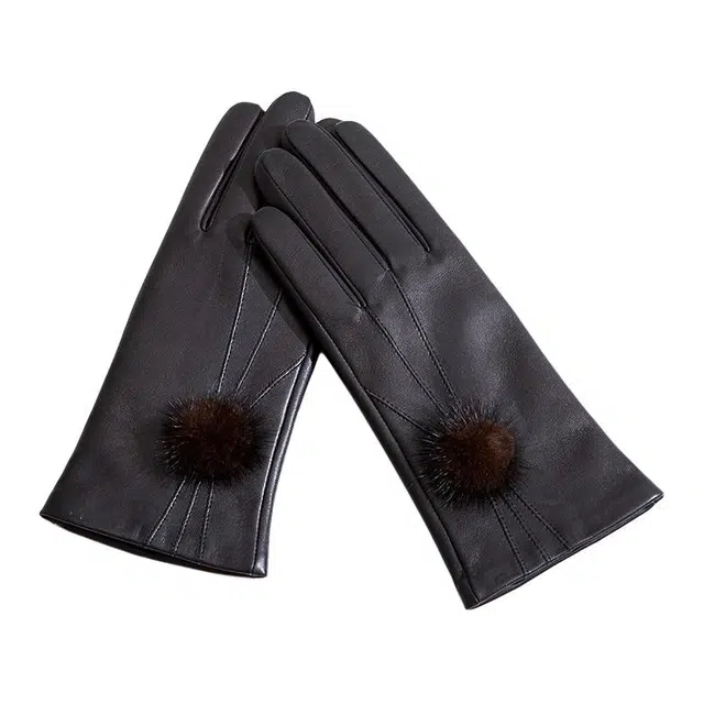 山一丸 冬季保暖批发户外加绒加厚 头层羊皮 手套 女款 黑色