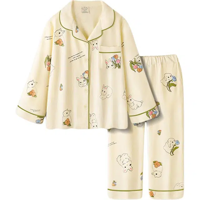 北极绒 休闲舒适亲肤长袖长裤家居服睡衣套装 女款 浅黄色