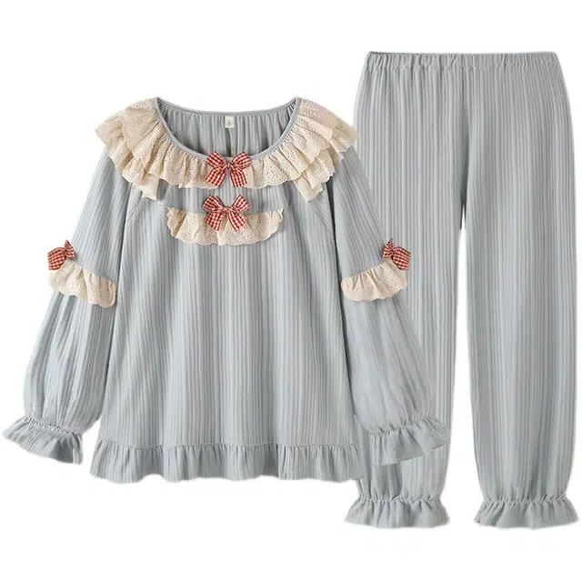 北极绒 可爱公主风长袖家居服睡衣套装 女款 蓝色