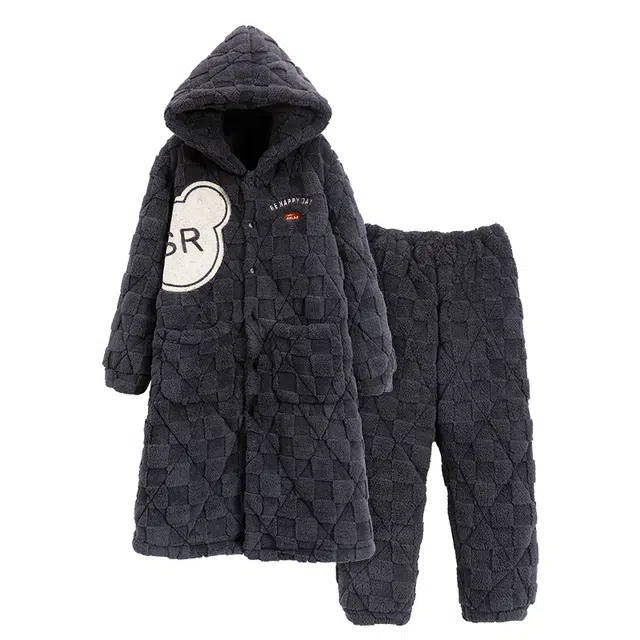 莫代尔 保暖亲肤时尚细腻家居服连帽储温加厚不臃肿可外穿睡衣套装 男女同款