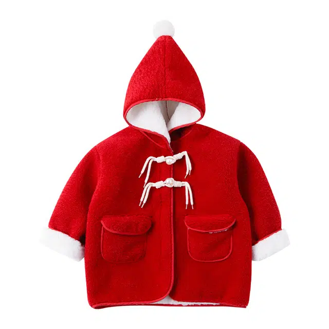 木木兔 舒适纯色亲肤连帽大衣 红色 中小童