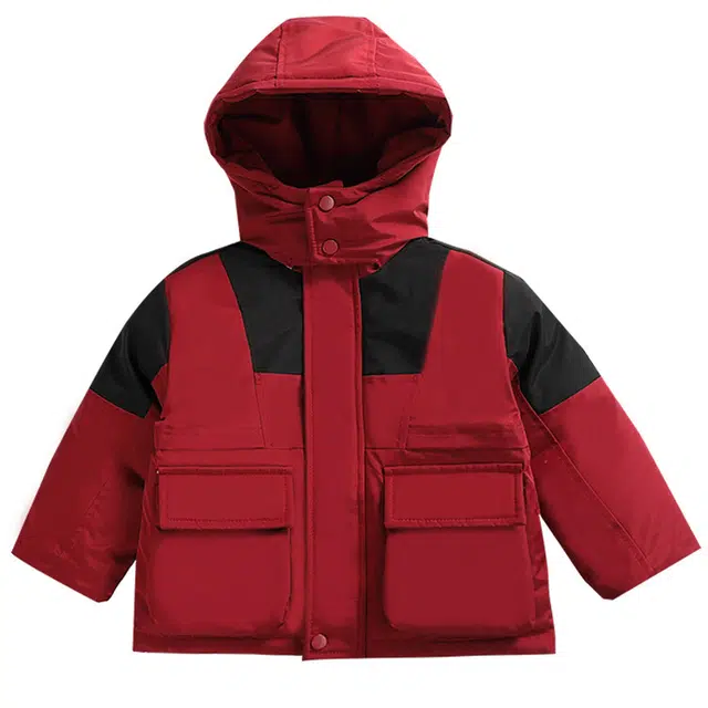 木木兔 连帽舒适亲肤拼色拉链长袖棉衣 砖红色 青少年