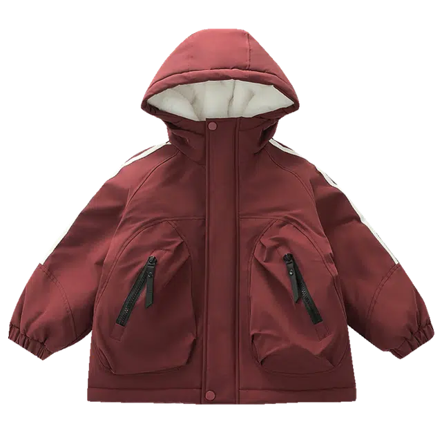 木木兔 连帽洋气纯色长袖派克服 枣红色 中小童