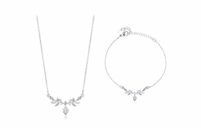 牧言 爱心月桂花组合套装淡风气质简约小众设计高级感 光面立体甜美森系幸运花枝时尚百搭高级感 合金 手链 女款