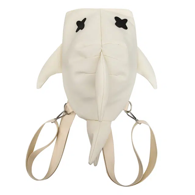 度森袋鼠 鲨鱼时尚个性潮流大容量 尼龙 双肩包 常规 男女同款情侣款 黑色/白色