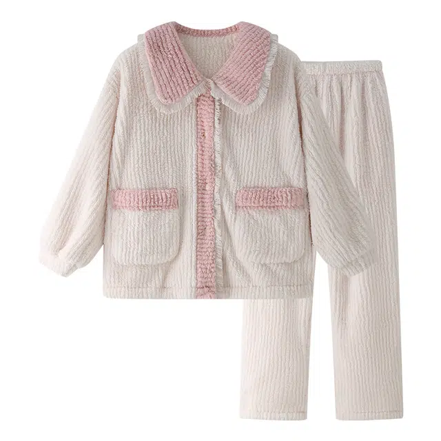 欧诗帛 柔软舒适亲肤透气吸湿蓄热锁温长袖长裤睡衣套装 女款 图片色