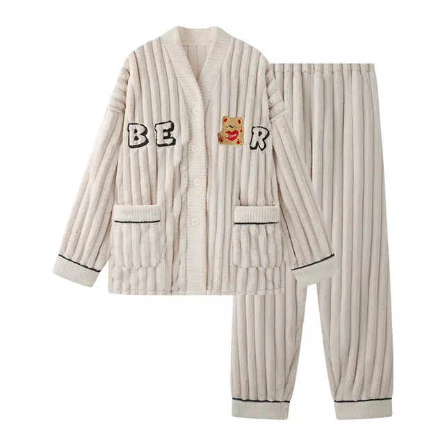 欧诗帛 保暖简约舒适绒感睡衣套装 女款 图片色